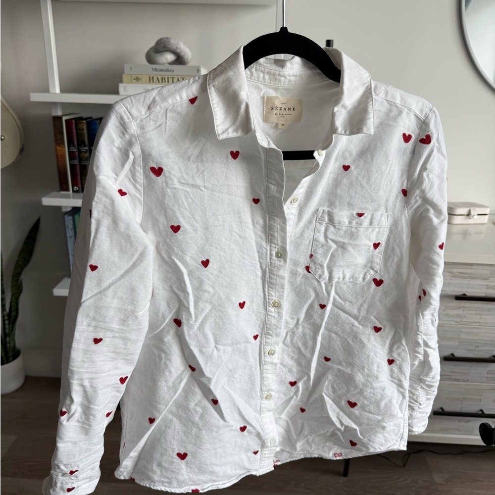 Sézane Tomboy Shirt, Embroidered Hearts - Picture 2 of 8